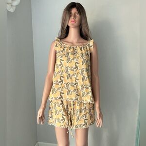 JOY summer Yellow Leaf Print Pajama Set